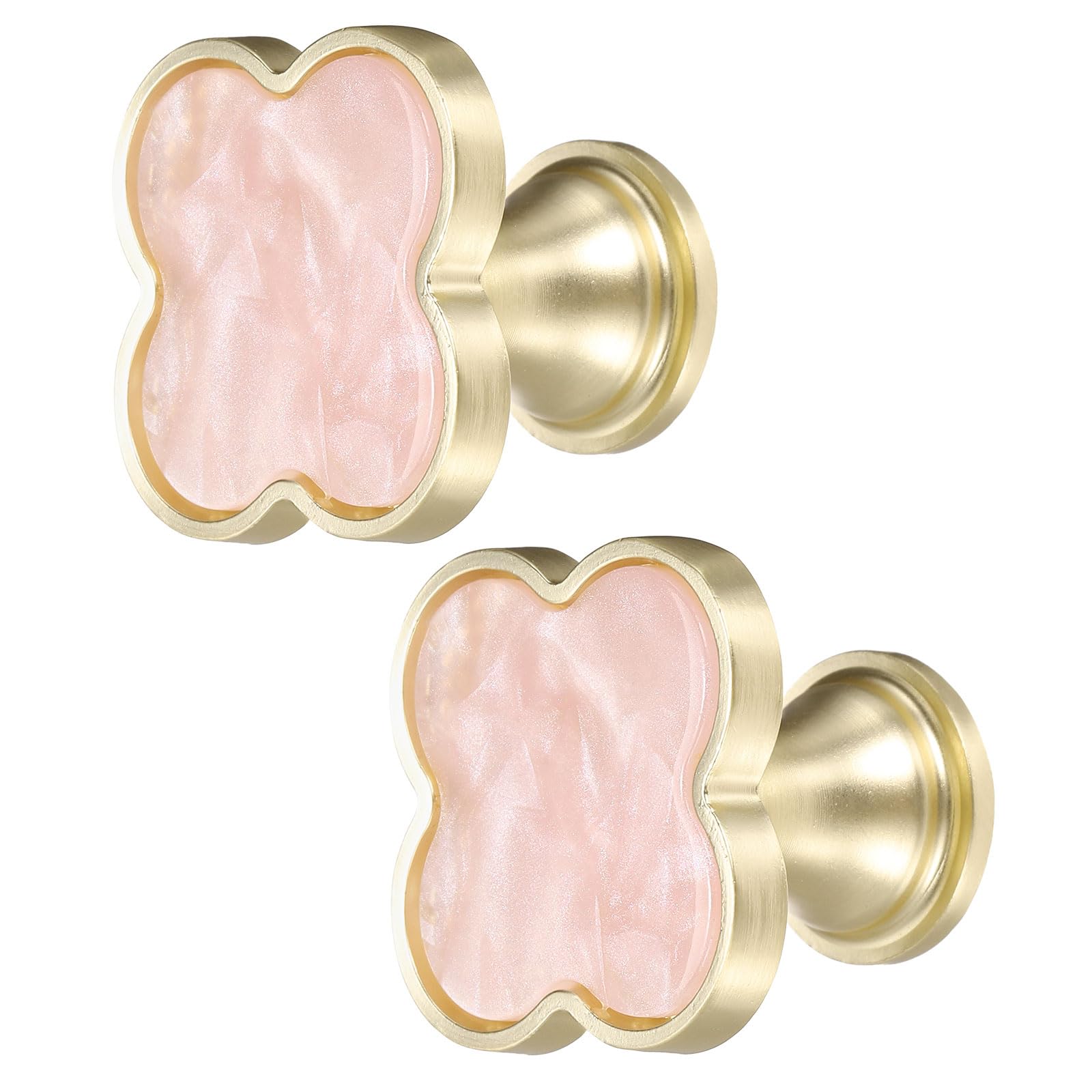 sourcing map 2Pcs Drawer Knobs, Zinc Alloy Decorative Four-Leaf Pull Handles with Screws for Furniture Dresser Wardrobe Cupboard, Pearl Pink