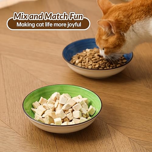 Miniatura 7 de Juego de cuencos coloridos de cerámica para gatos, platos anchos y poco profundos para alimentos y agua, paquete de 6 cuencos de alimentación para