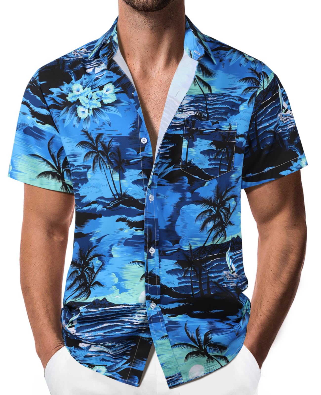 Suwangi Hombre Hawaiana Camisa de Verano Funky de Manga Corta Camisa Causal Playa Tropicale Palma Transpirable Ligera