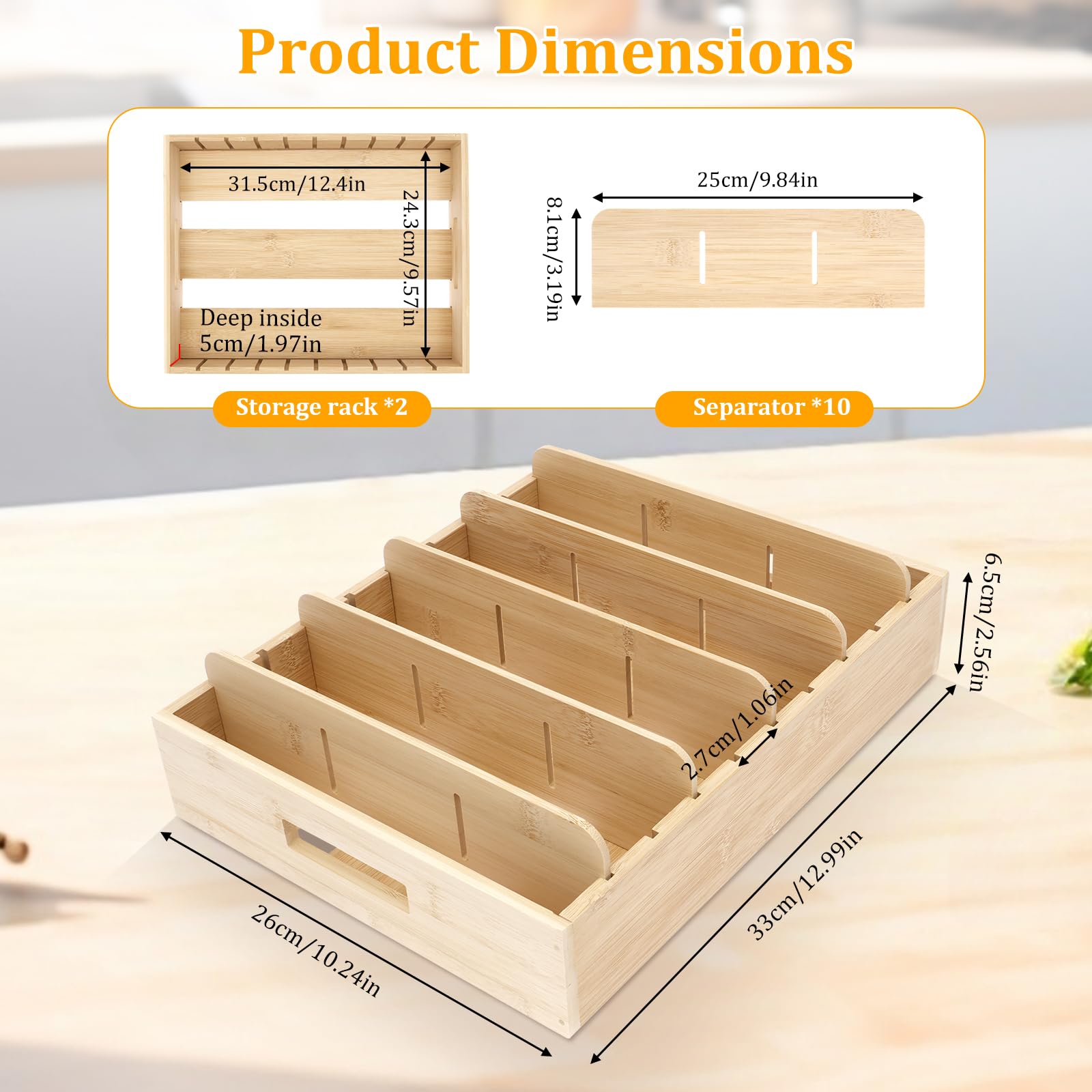 Lot de 2 supports de couvercle en bambou avec 5 compartiments chacun