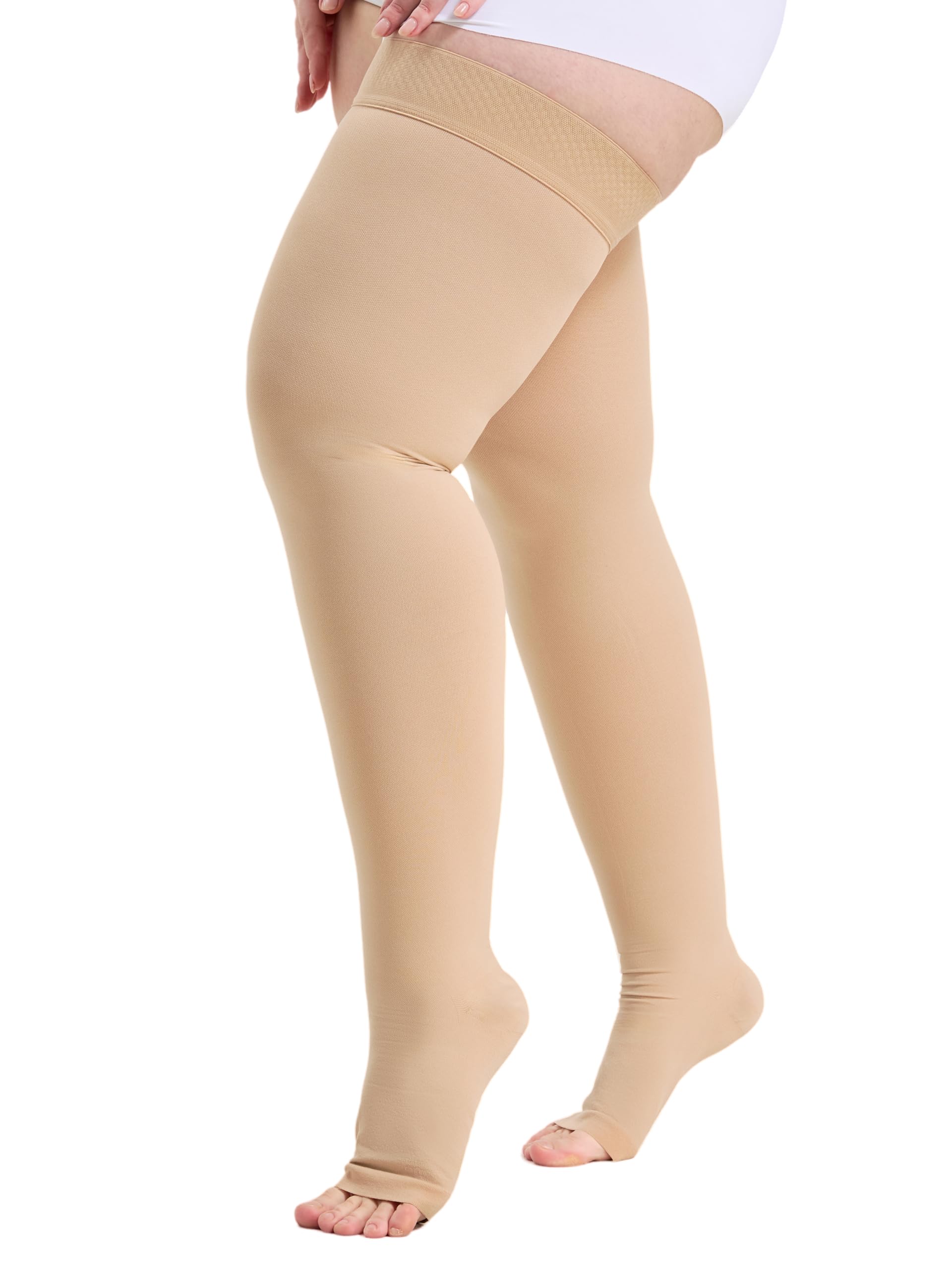TOFLY Open Toe Thigh High Compression Socks 20-30mmHg for Women and Men