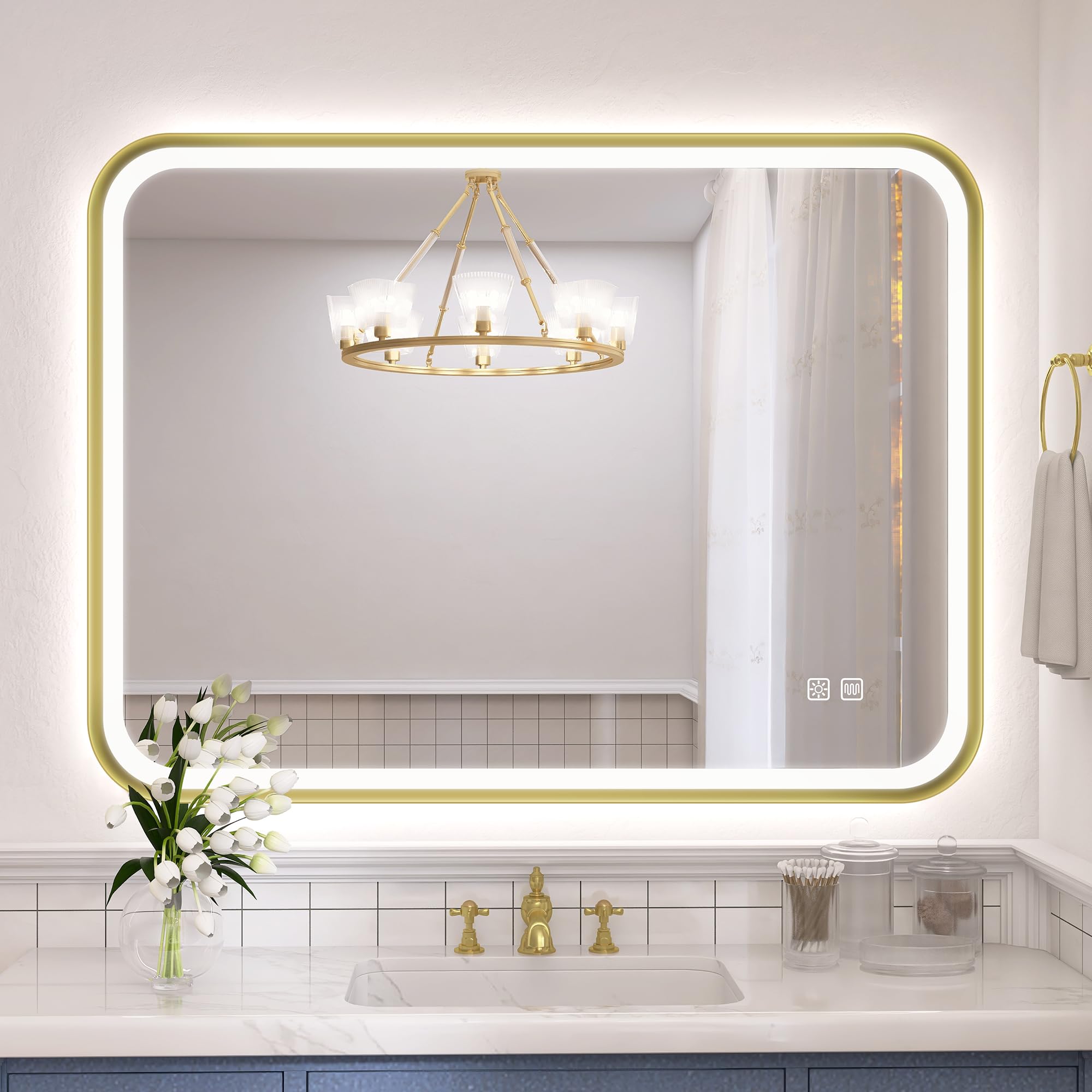 Miroir de salle de bain anti-buée avec éclairage LED 3000-6500K et fonction mémoire