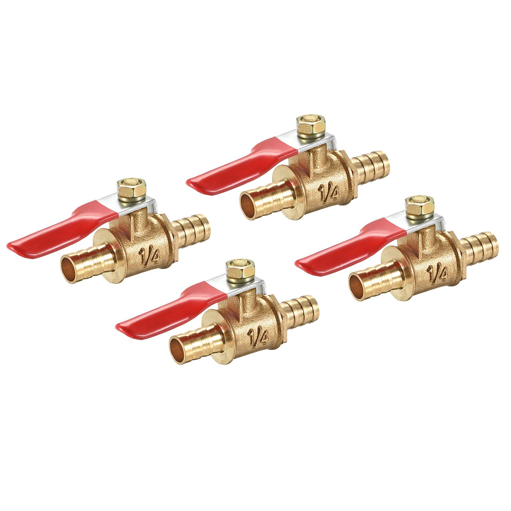 Hsthe Sea 4 Pcs Ball Valve Shut-Off Valve, 2 Side 8Mm Hose Barb 180 Degree Operation Handle Brass Ball Valve Barbed Shut Off Valve Hose Pipe Tube Joiner,For Air Gas Water Fuel
