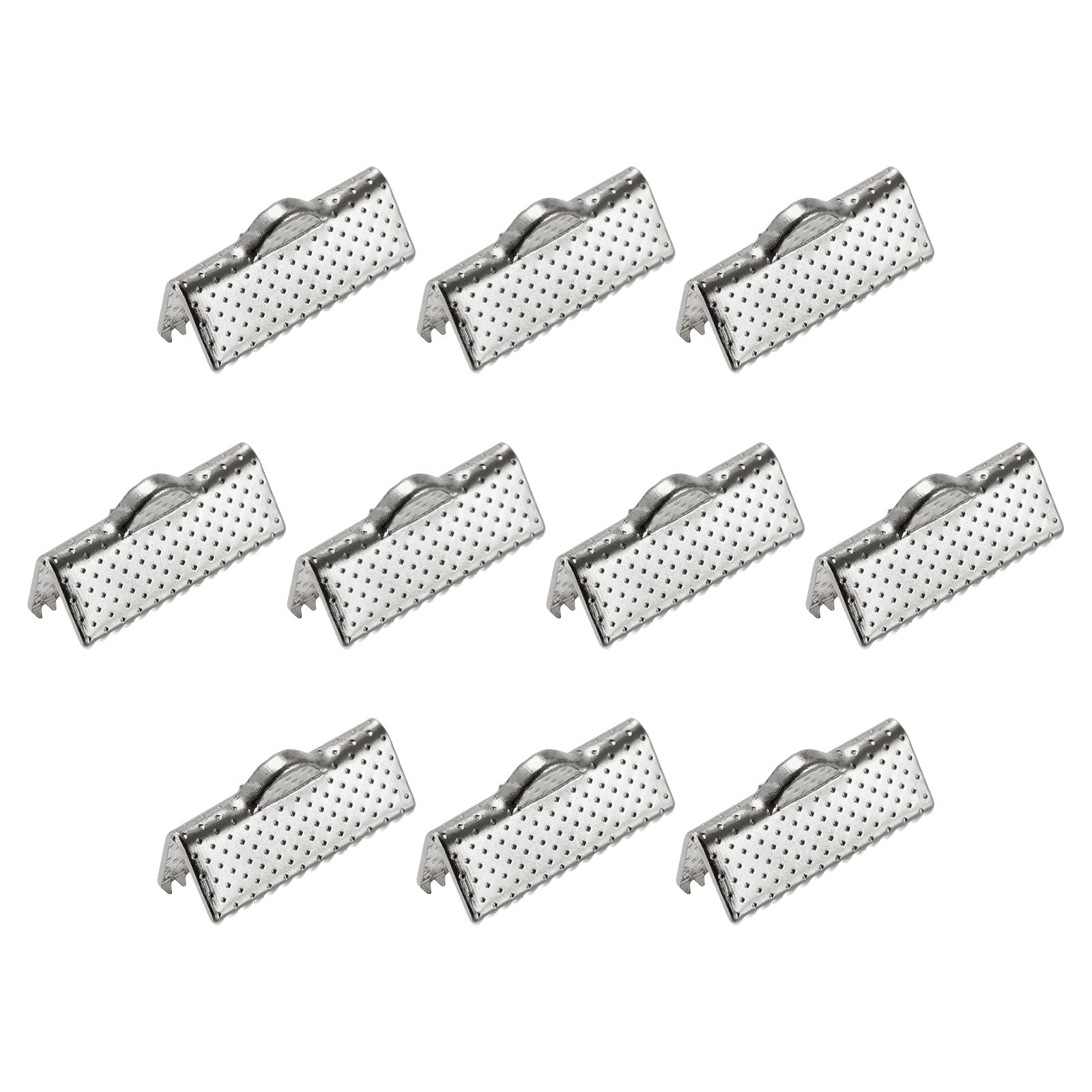 sourcing map 100Pcs Ribbon Crimp Clamp Ends, 16mm Bookmark Pinch Cord End Clasps for DIY Craft Making, Silver White