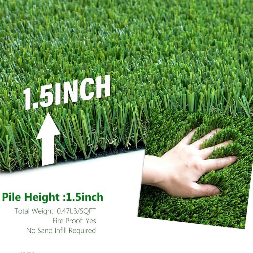 Césped artificial de 2 x 6 pies, pelo de 1.5 pulgadas de altura, grueso, realista, césped sintético para interiores y exteriores, para mascotas, parque infantil, piscina, patio trasero, patio, balcón
