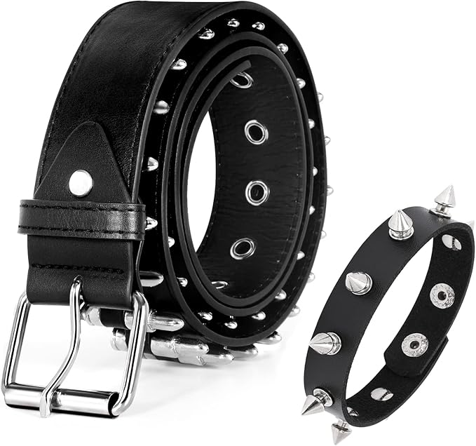 SANSTHS Bullet Rivet Belts Women Men Black Studded Gothic Belt Punk ...