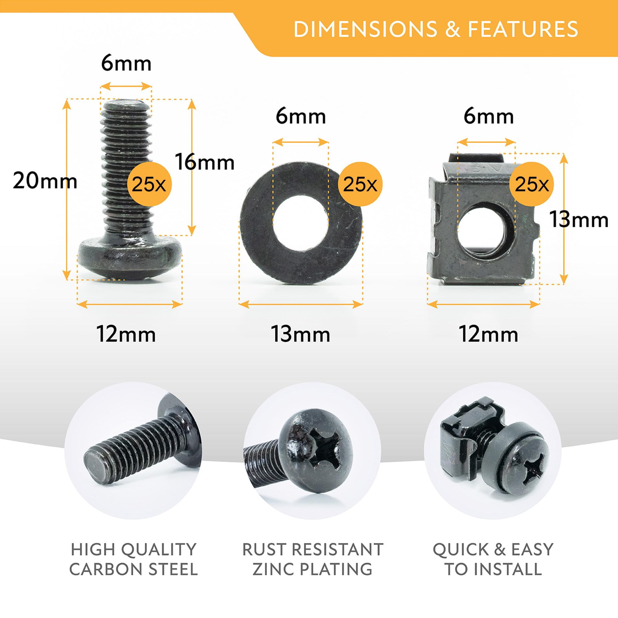 Server Rack Square Washers Snapklik.com : M6 Rack Screws, Cage Nuts And Nylon Washers (6mm X 16mm ...