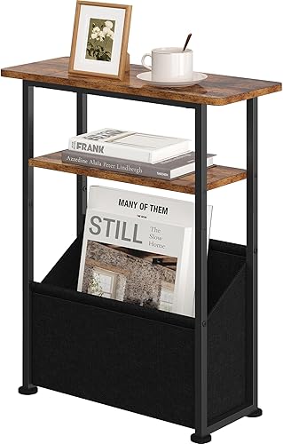 Miniatura 1 de Yusong Mesa auxiliar estrecha para espacios pequeños, mesa auxiliar delgada con cesta de almacenamiento, sofá delgado de 3 niveles, mesita de noche