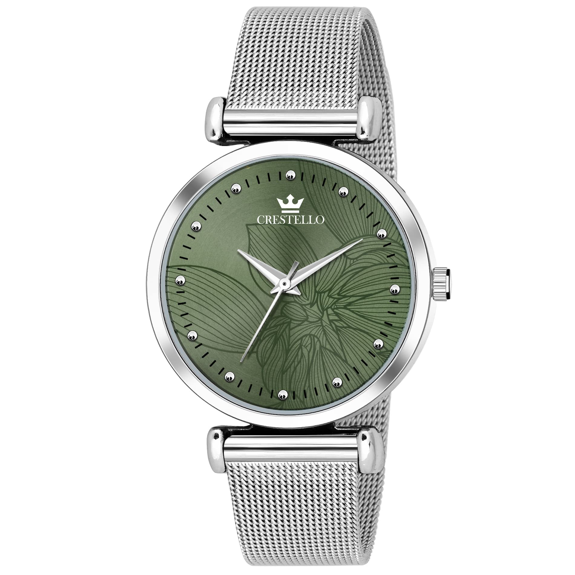 stainless steel mesh chain analog wrist watch for women (blue/pink/green dial) | cr-ck134-ch