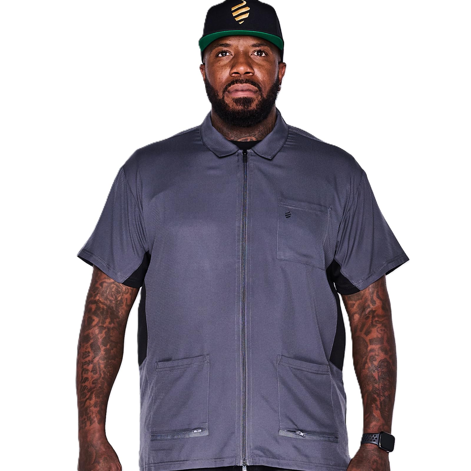 Barber Strong Barber Jacket Jacket, Men's Gray, Hair Repellent, Lightweight and Breathable Vented Side Panels, Features Easy Hair Removal and 2-Way