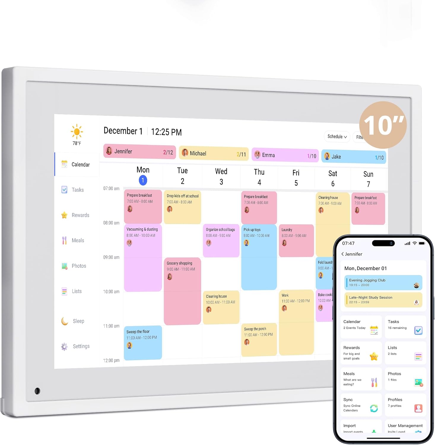 Dragon Touch 10.1 inch Digital Calendar Chore Chart – Interactive Touchscreen, Smart Family Planner, Hearth Display Desk Digital Calendar Seamless Scheduling