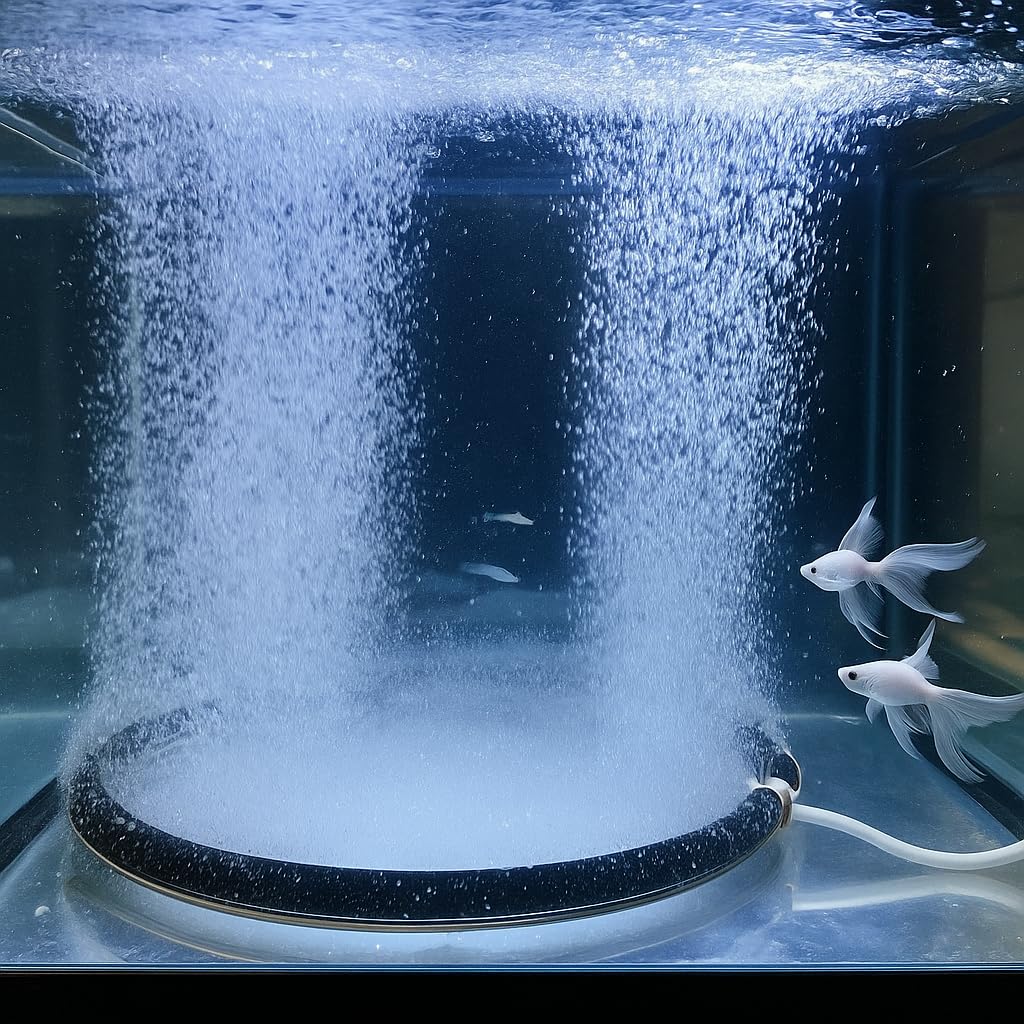 Nano Ausströmer Ring mit 304 Edelstahl Doppelrahmen + 4m PVC Luftschlauch – Aquarium & Teich Luftausströmer für Fischzucht, Sauerstoffzufuhr mit Mikroblasen (Doppel-Ring Ø25cm)
