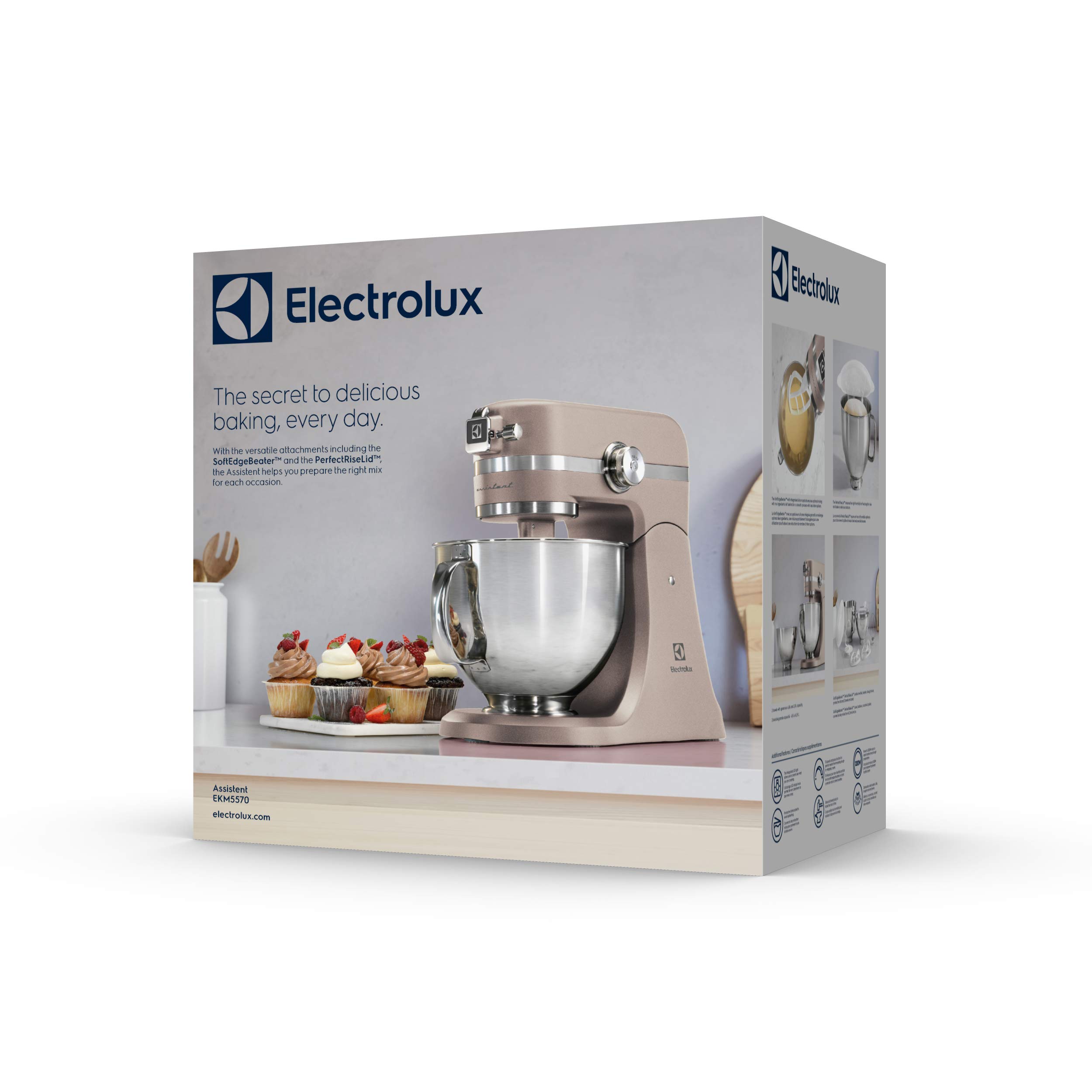 Electrolux Asistente de cocina modelo EKM5570, aparato de cocina con gancho amasador, protección contra salpicaduras, batidor de globos, tapa de fermentación, 1200 W, dos cuencos grandes de 2,9 litros