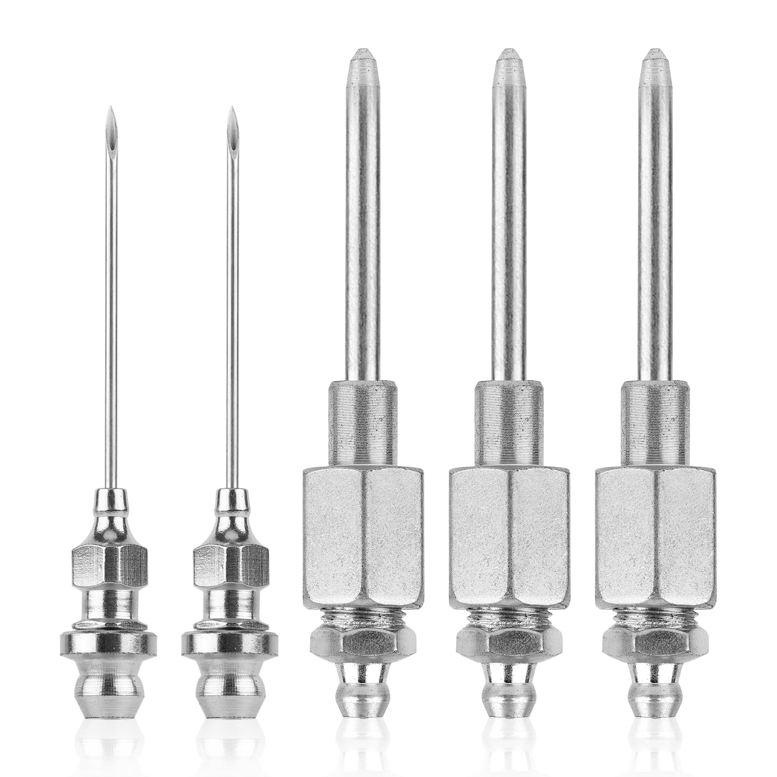 5pcs Grease Gun Needle Nozzle Kit, 3 Grease Gun Needle Dispensers &amp; 2 Injector Needles Stainless Steel Grease Gun Nozzle Adapter Tip Fitting Tool for Narrow Space &amp; Deep Hole Metal Accessories Set