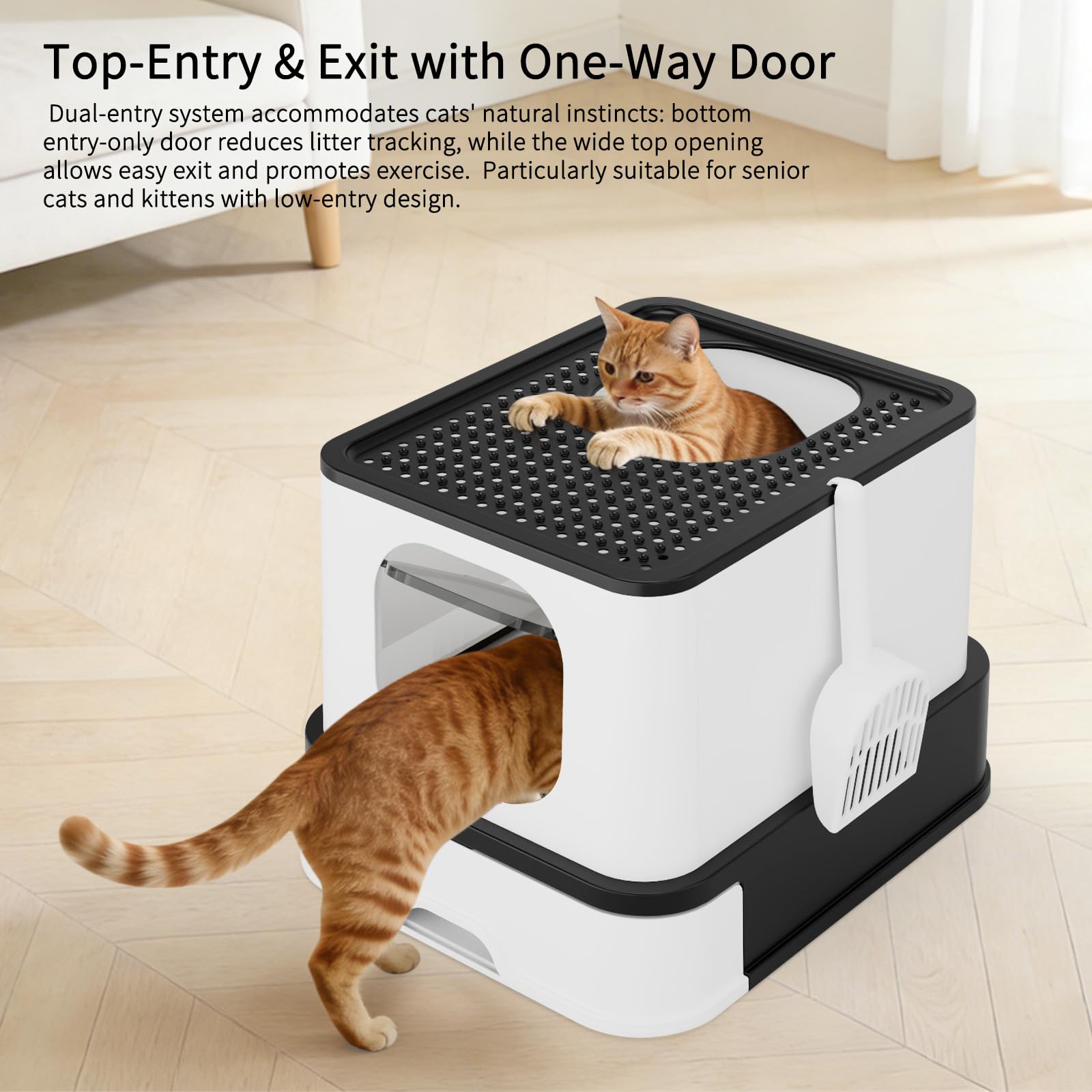 Sfozstra Grande lettiera per gatti: Lettiera chiusa a prova di perdite, in acciaio inox, per più gatti, inodore, utilizzabile in bagno (nero, L)