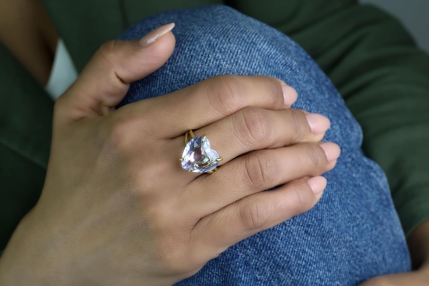 Gold Filled Tanzanite Heart Cut Ring - December Birthstone Jewelry for Women - Bold Solitaire Cocktail Gemstone Statement Ring