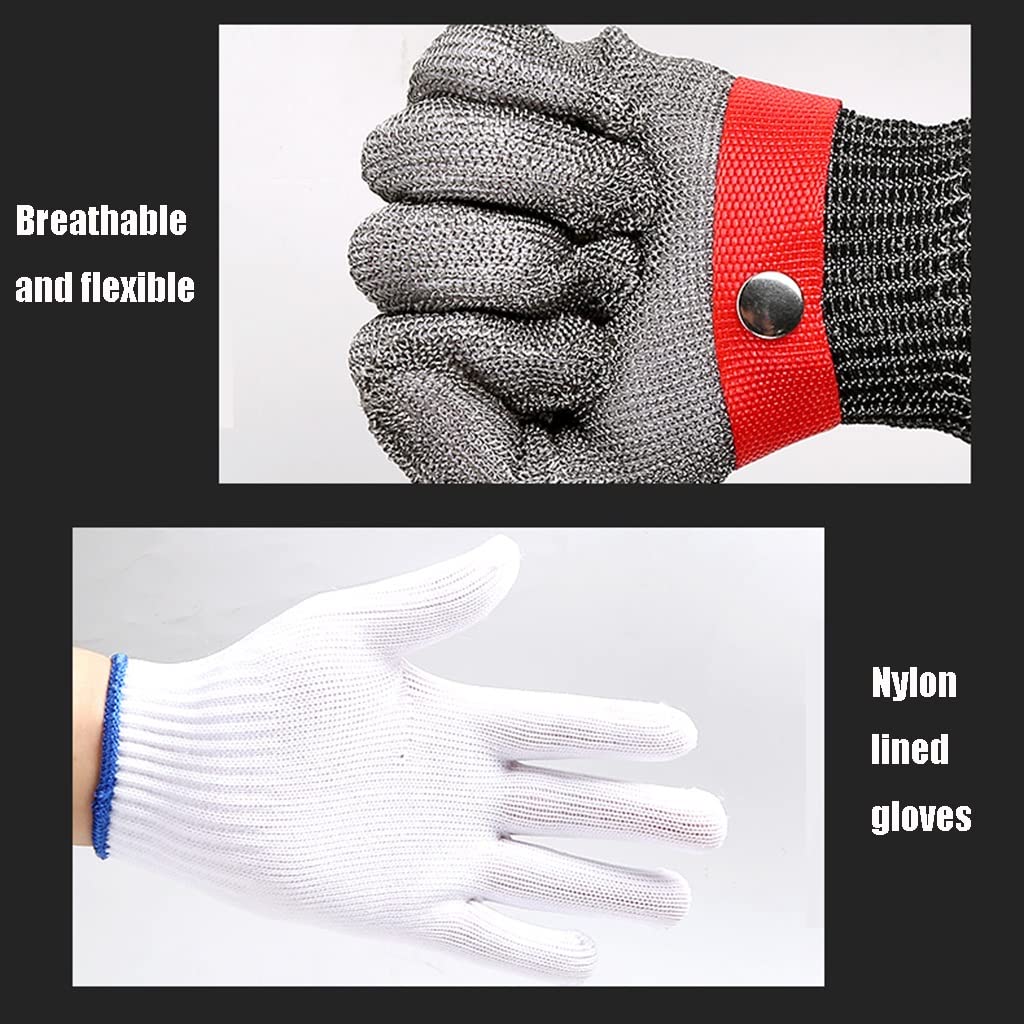 WXYZ Guantes Anticortes Guantes resistentes a la calidad de la comida de la cocina, Guantes de alambre de acero ajustables de la protección del nivel 5, for el sacrificio, la aventura al aire libre, l