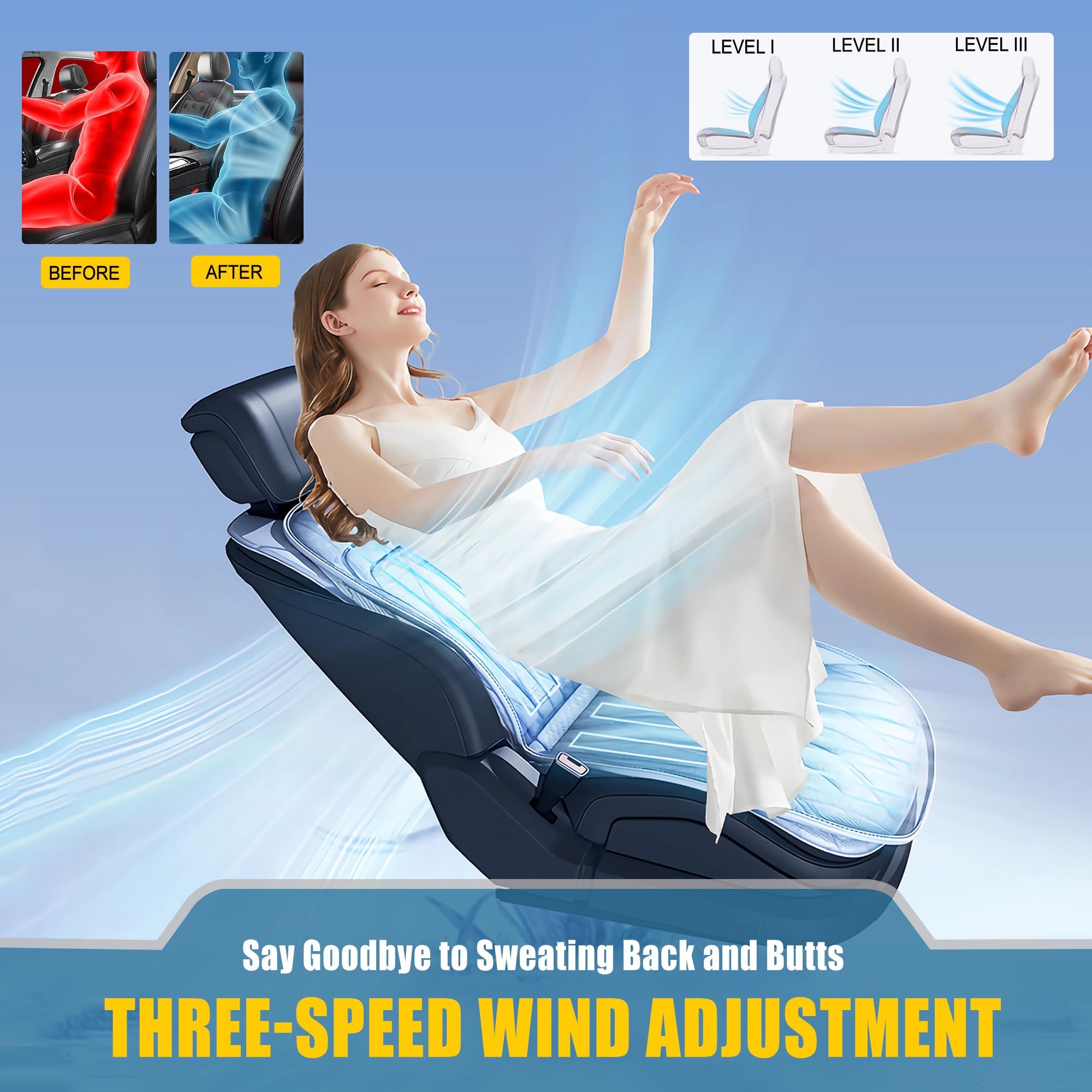 Fodera per Sedile Auto con Raffreddamento, Cuscino Sedile Auto Estivo, Fodera Sedile Auto Ventilata con Massaggio e 16 Ventilatori, Raffreddatore Sedile Anteriore per Veicolo 12V 3-In-1 (Nero