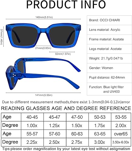 Miniatura 10 de OCCI CHIARI Lentes de sol lectores para mujer 2.5 lentes de sol de lectura con ampliación UV400 para exteriores (1.0 1.25 1.5 1.75 2.0 2.25 2.5 2.75
