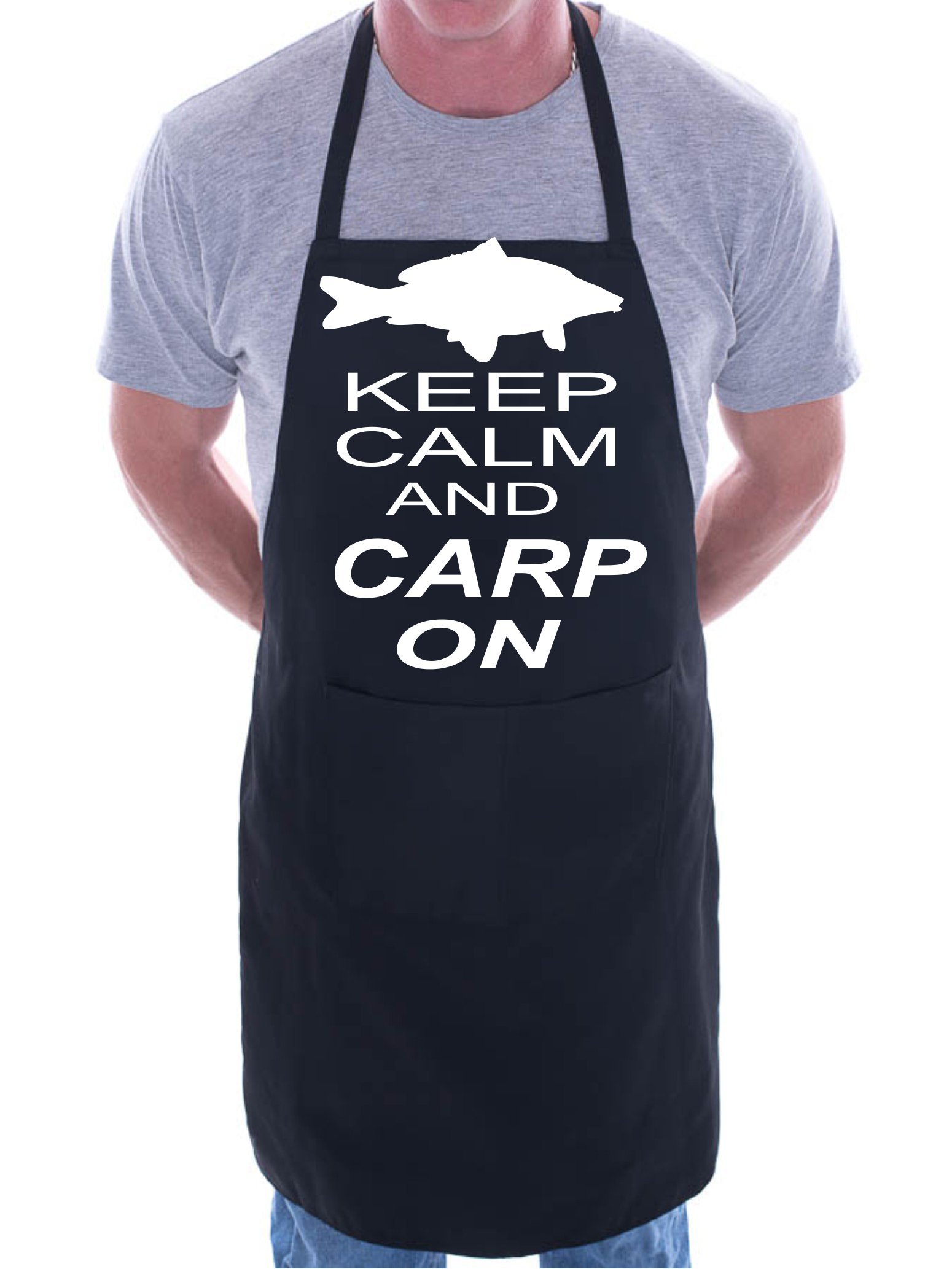 Print4u Men's Black Keep Calm And Carp On Fishing Bbq Cooking Funny Novelty Apron