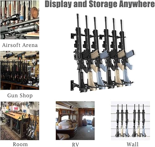 Miniatura 5 de SUMING Bastidores para pistolas de pared, soporte vertical para rifle de 2 x 3 con ranura para pistola de montaje en pared para almacenamiento de