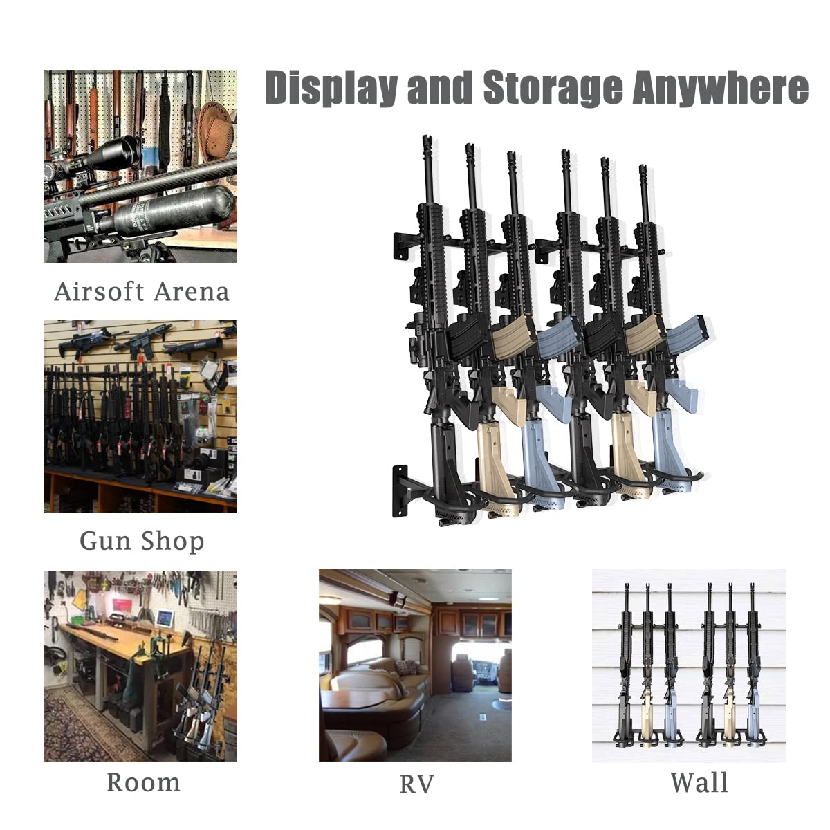 Ikkle Gun Rack Freestanding Rifle Racks, Heavy Duty Wooden Shotgun Rack Indoor, Adjustable Rifle Storage With Soft Pads, Vertical Gun Display Stand, Holds 9 Long Guns
