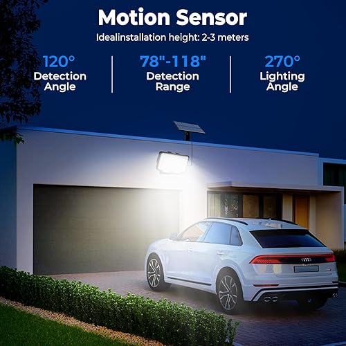 Miniatura 3 de Peasur Paquete de 2 luces solares de movimiento para exteriores, 318 luces LED de seguridad solar con 3 modos, luces de inundación impermeables IP65