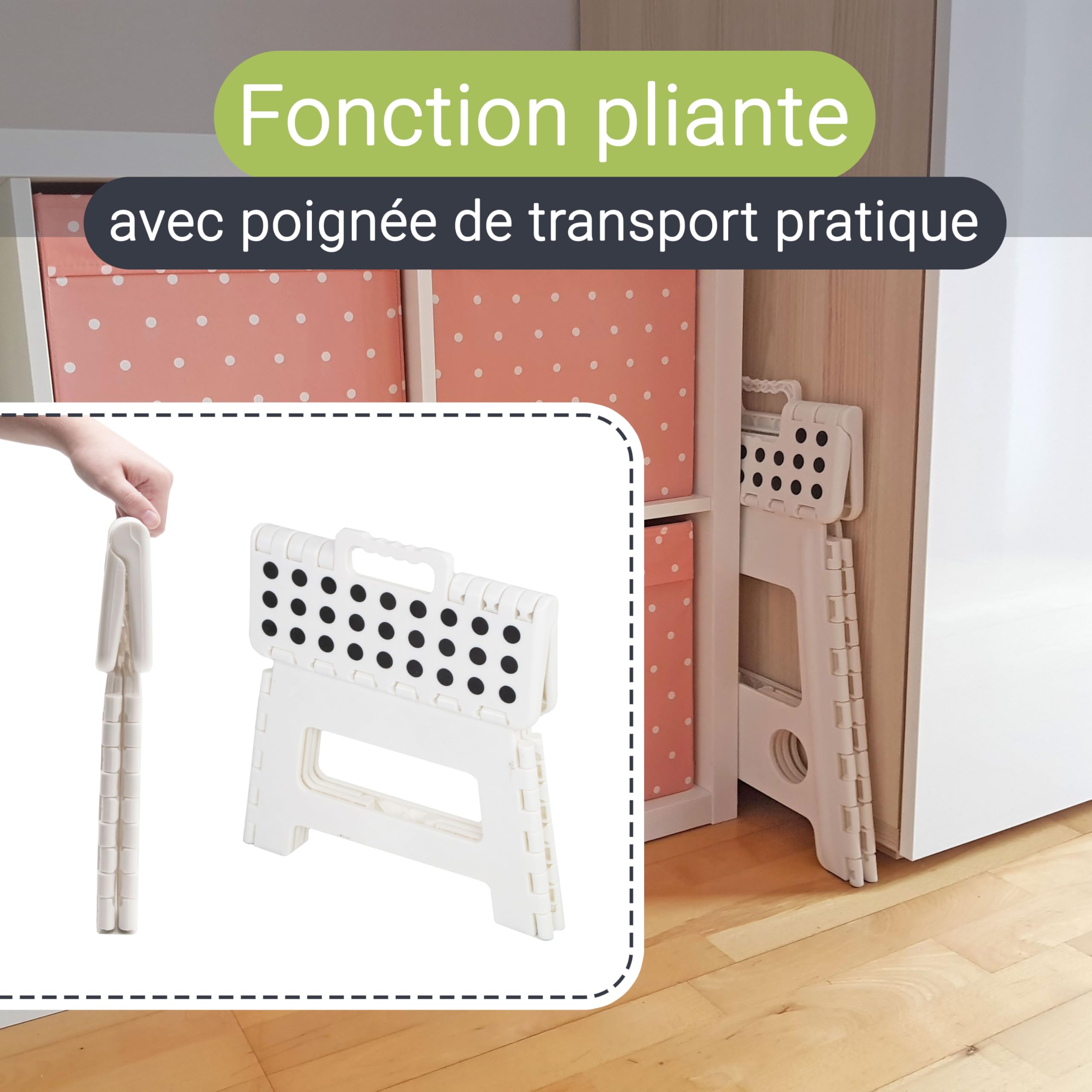 ZOLLNER Tabouret Pliant Marchepied Enfant Et Adulte - Max 150 Kg, Blanc, Léger Et Compact