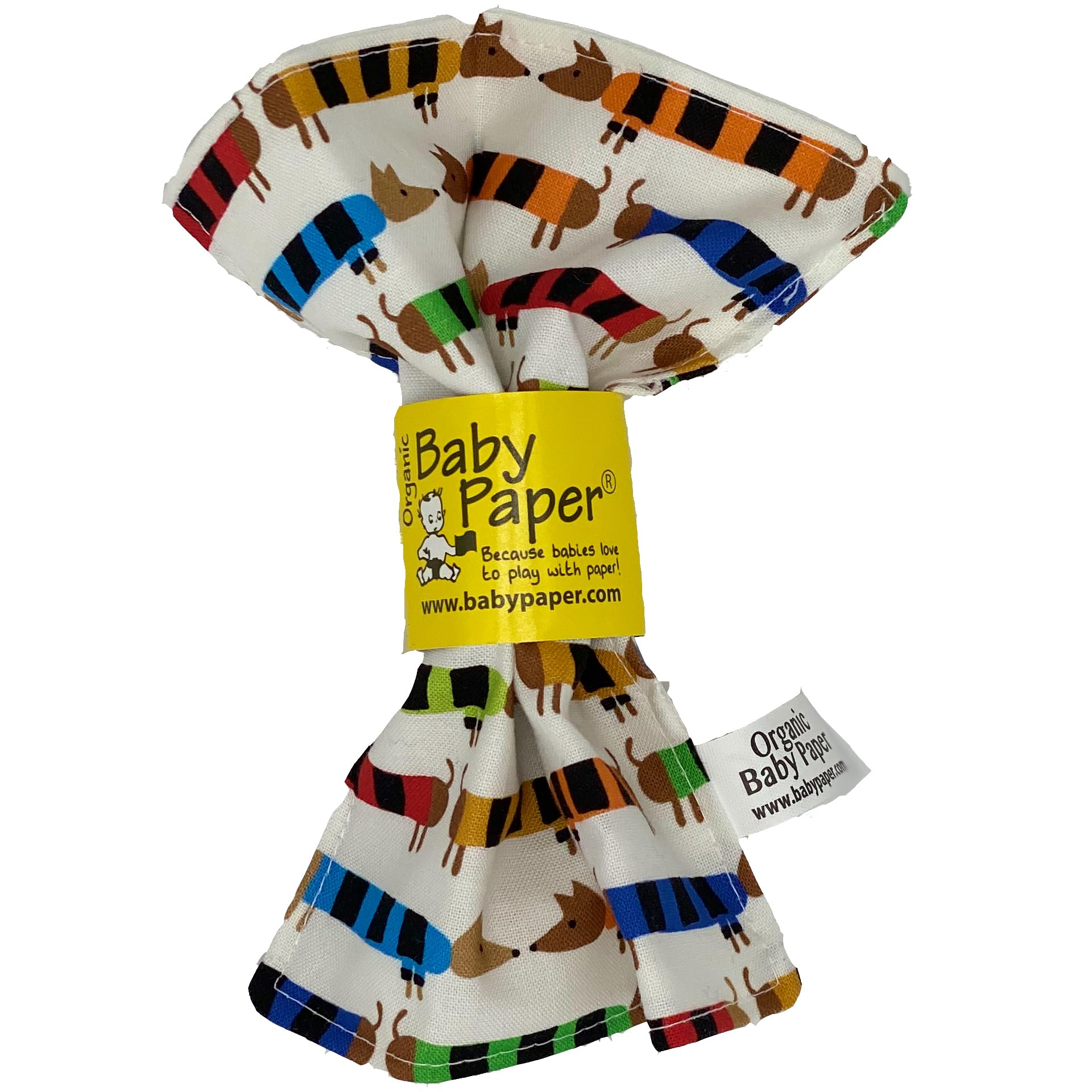 Baby Paper Original Crinkle Teether & Sensory Toy for Babies & Infants | Organic Dachshund | Non-Toxic, Washable | Great for Baby Showers