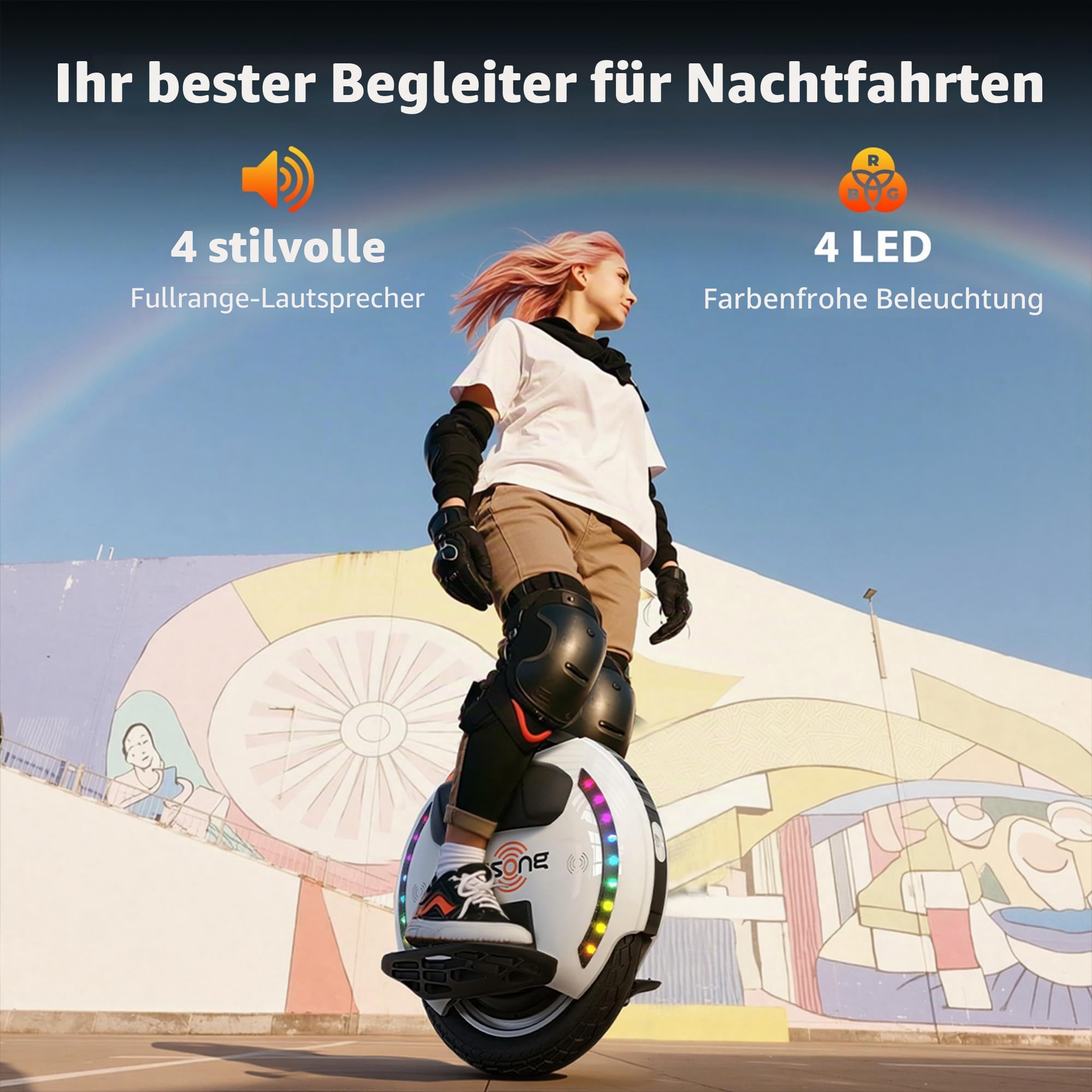 Kingsong Elektro-Laufrad KS-14D, Erwachsene,Weiß, 800W Motor, Reichweite bis zu 40km, 20km/h begrenzt, 14" Luftreifen, Lautsprecher und Bluetooth