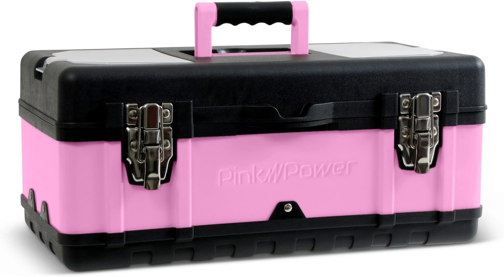 Pink Power Aluminum Tool Box for Tool or Craft Storage - 18 Inch Portable Tool Case with Locking Lid and Extra Storage Compartments