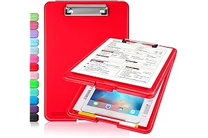 Sooez Red Plastic Clipboard with Built-In Pen and Paper Storage
