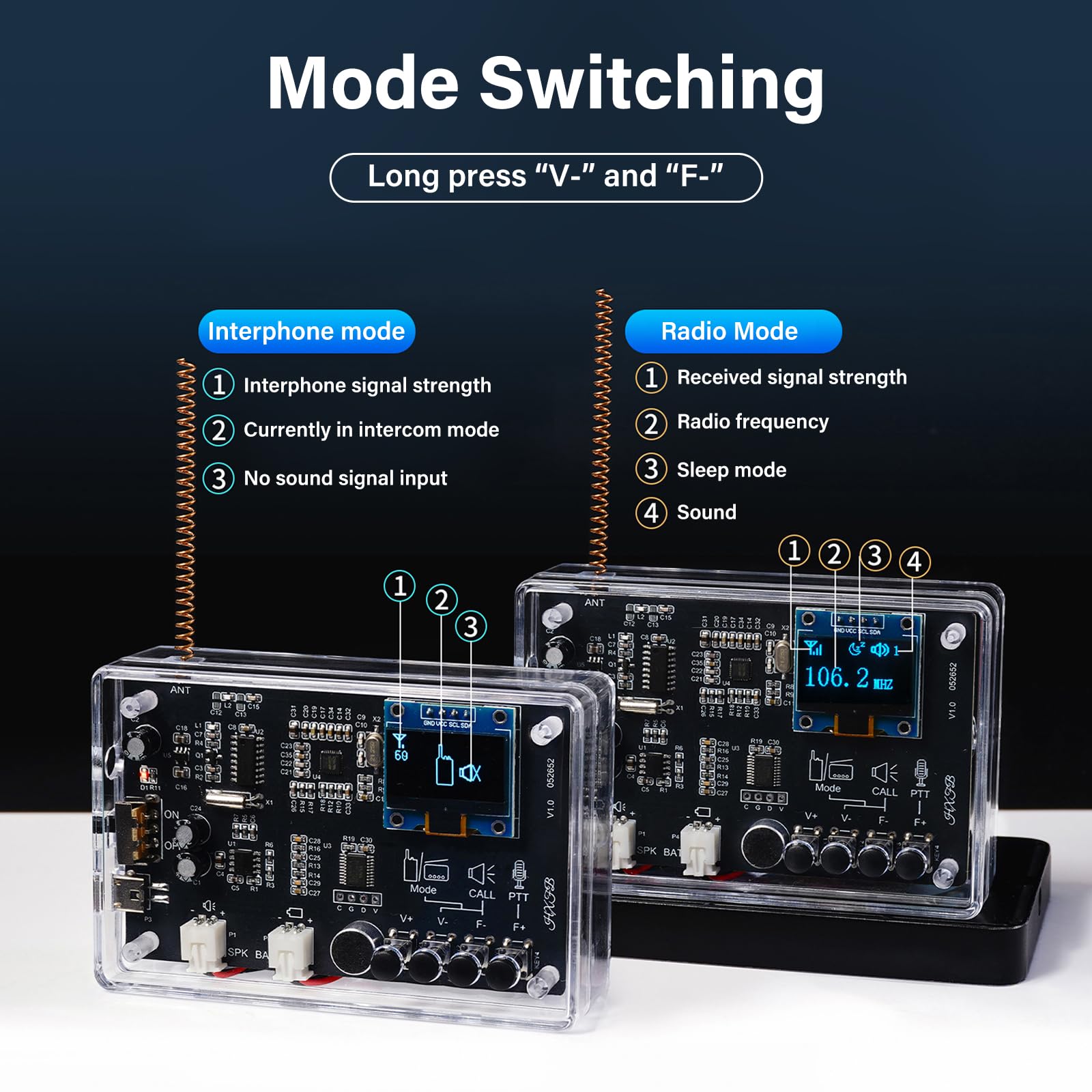 Aideepen 2 Set Kit Elettronico, Kit di Saldatura Walkie-Talkie Radio FM 2 in 1, Radio Digitale Fai da Te con Display OLED 87-108 MHz Kit di Pratica di Saldatura per Apprendimento e Insegnamento