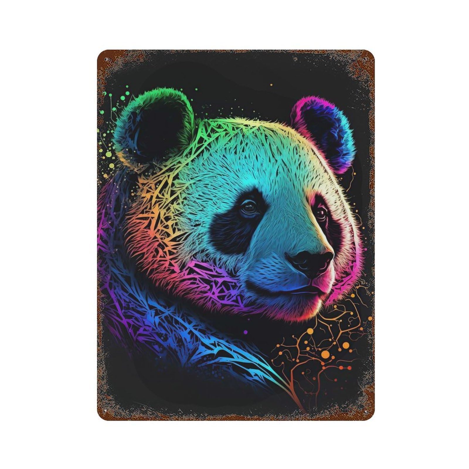 Panda Neon Distressed Metal Wall Sign 15.7"x11.8", Ideal for Garage, Bar And Workshop Decor