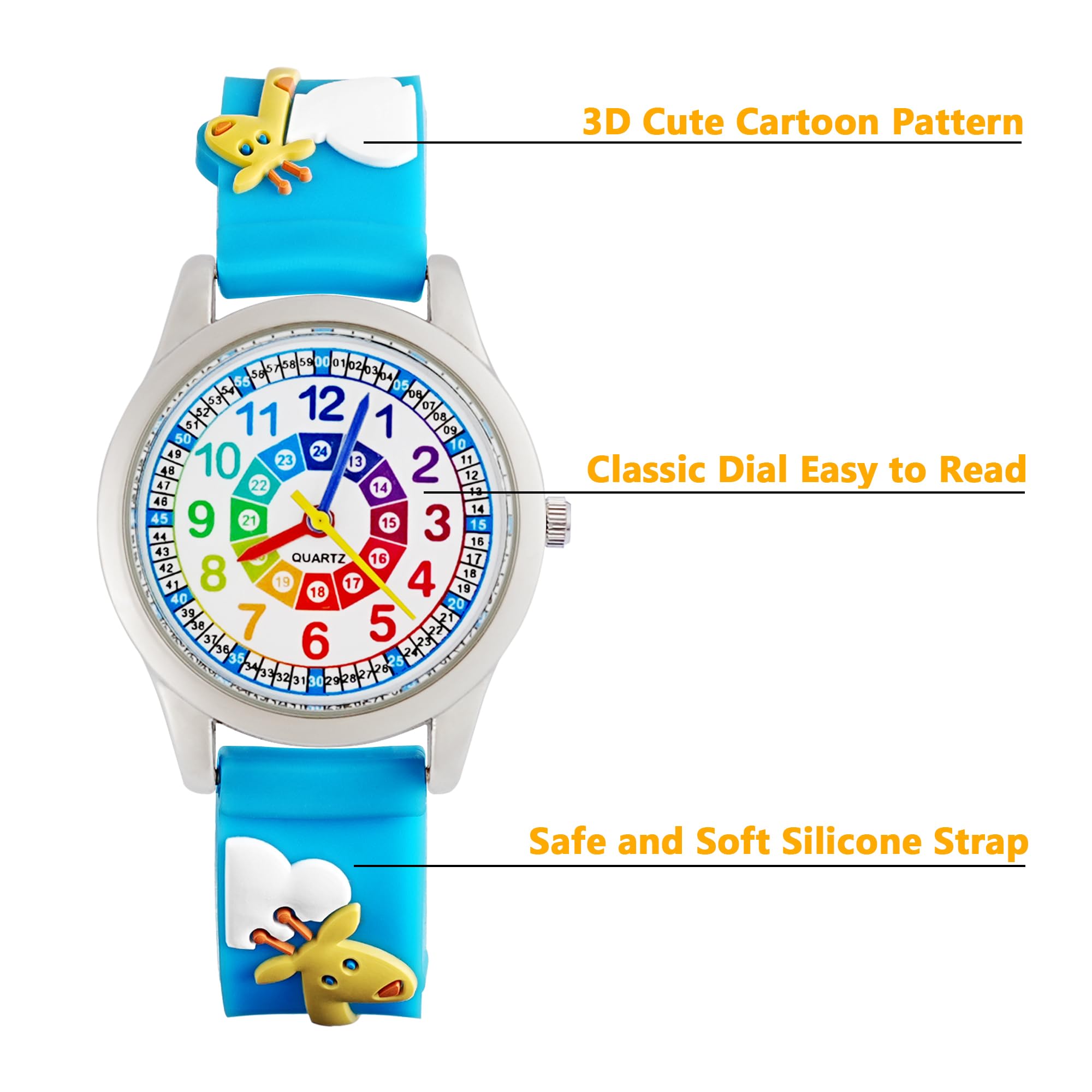 Reloj Educativo Pulsera Niños 3-10 Años 3D Cartoon Correa Silicona Cuarzo Analógico