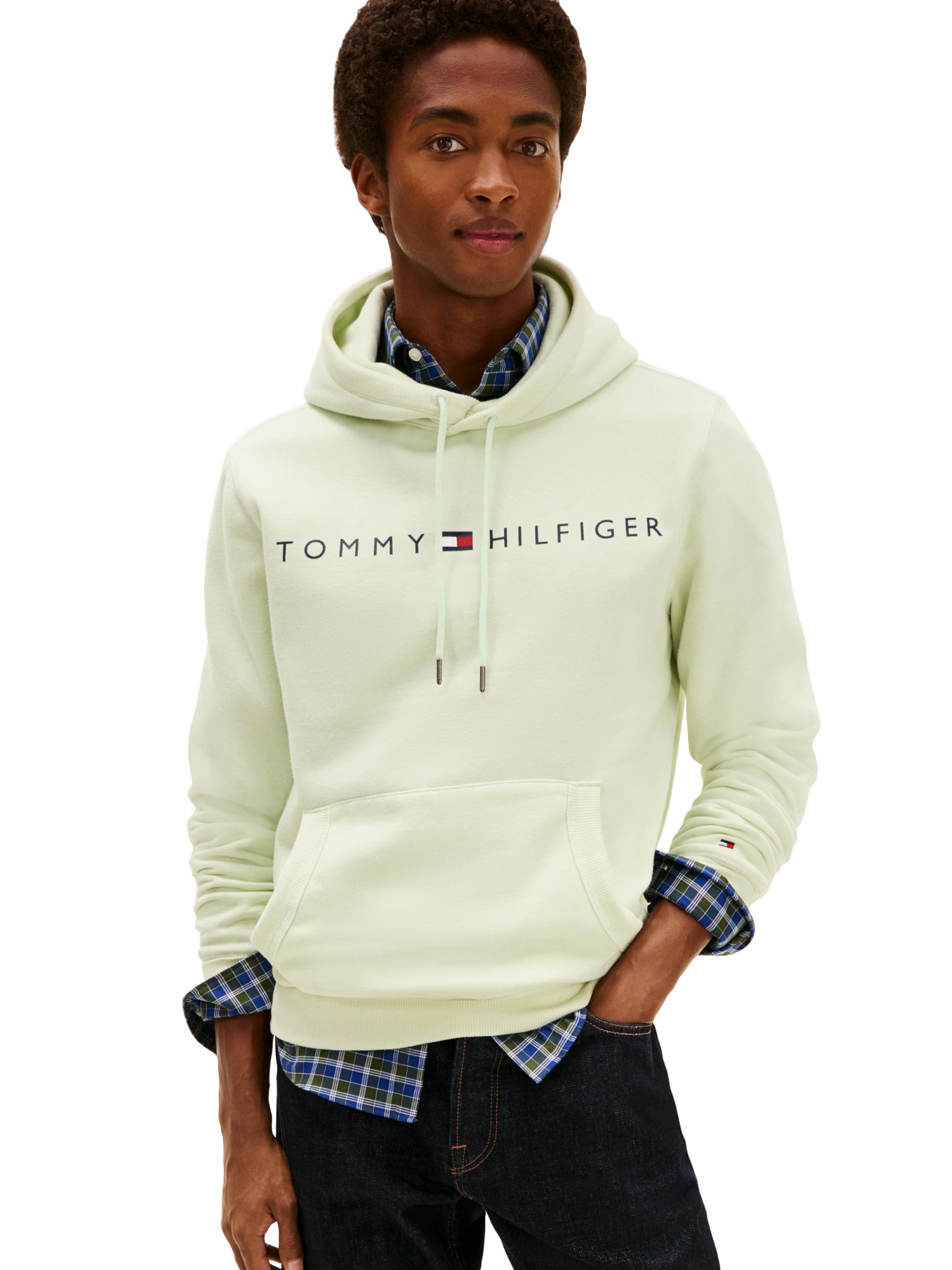 Tommy Hilfiger Mens Long Sleeve Fleece Flag Pullover Hoodie Sweatshirt