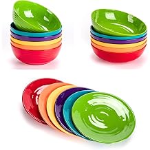Multicolor Melamine Dinnerware Bundle - Divided Sets 6 x 11-inch Plates, 6 x 7-inch Bowls, 6 x 8-inch Bowls