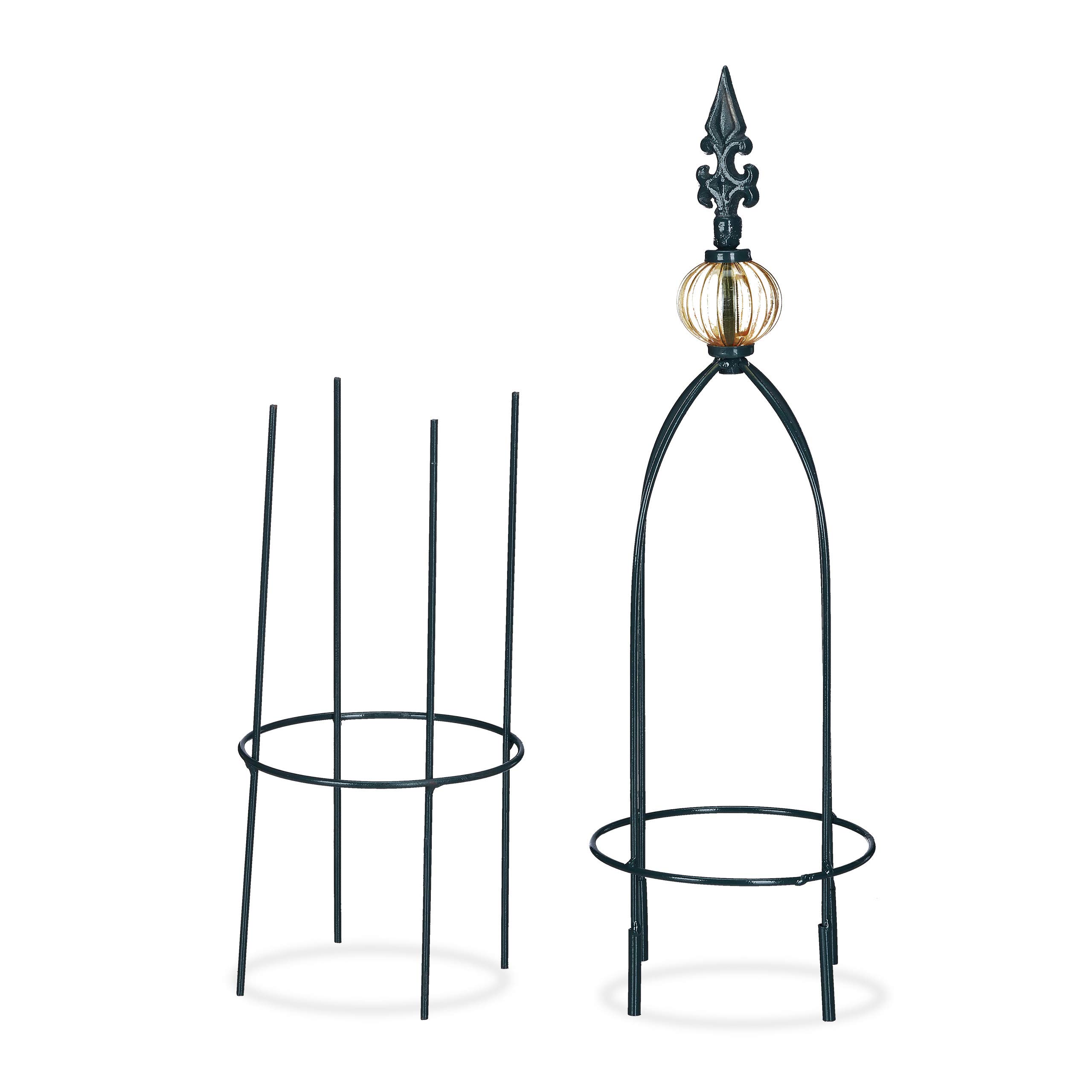 Relaxdays, vert foncé Tuteur de jardin, Colonne rosier, Arche plante grimpante, Set 2 métal rose Arceau, H: 99,5 & 80 cm