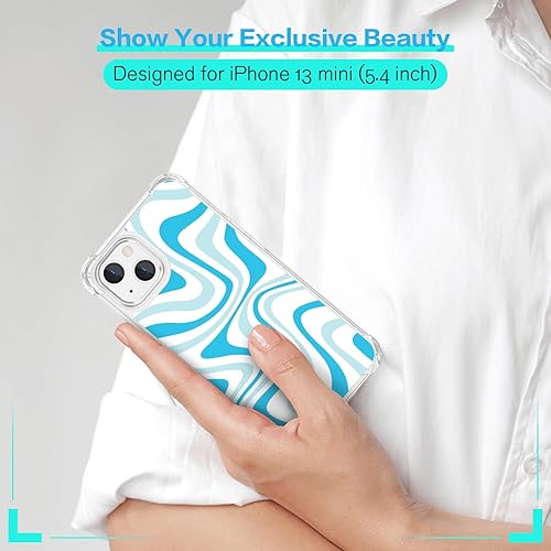 Miniatura 6 de Axulimin Funda transparente para iPhone 13 Mini y iPhone 12 Mini, diseño de ondas de agua azul, para niños, niñas, adolescentes y mujeres, 5.4