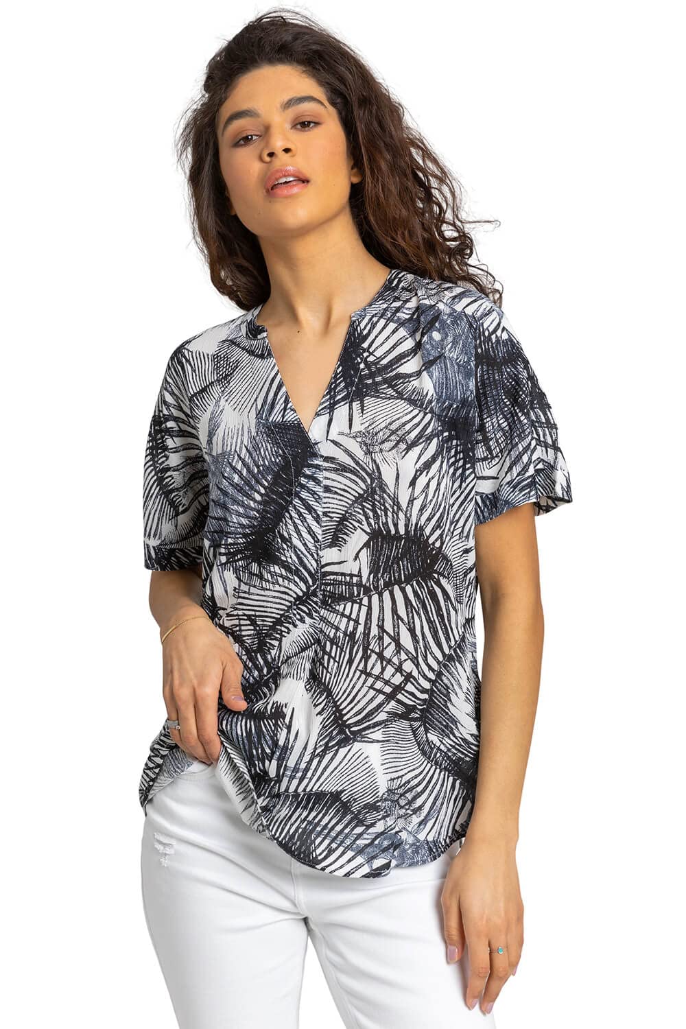 Roman Originals Women's Steel Blue Short Sleeve Shirt For Uk - Tunic Top Summer Blouse Casual Smat T-Shirt Spring Work Cocktail Party Going Out Special Occassion Holiday V-Neck - Size 10