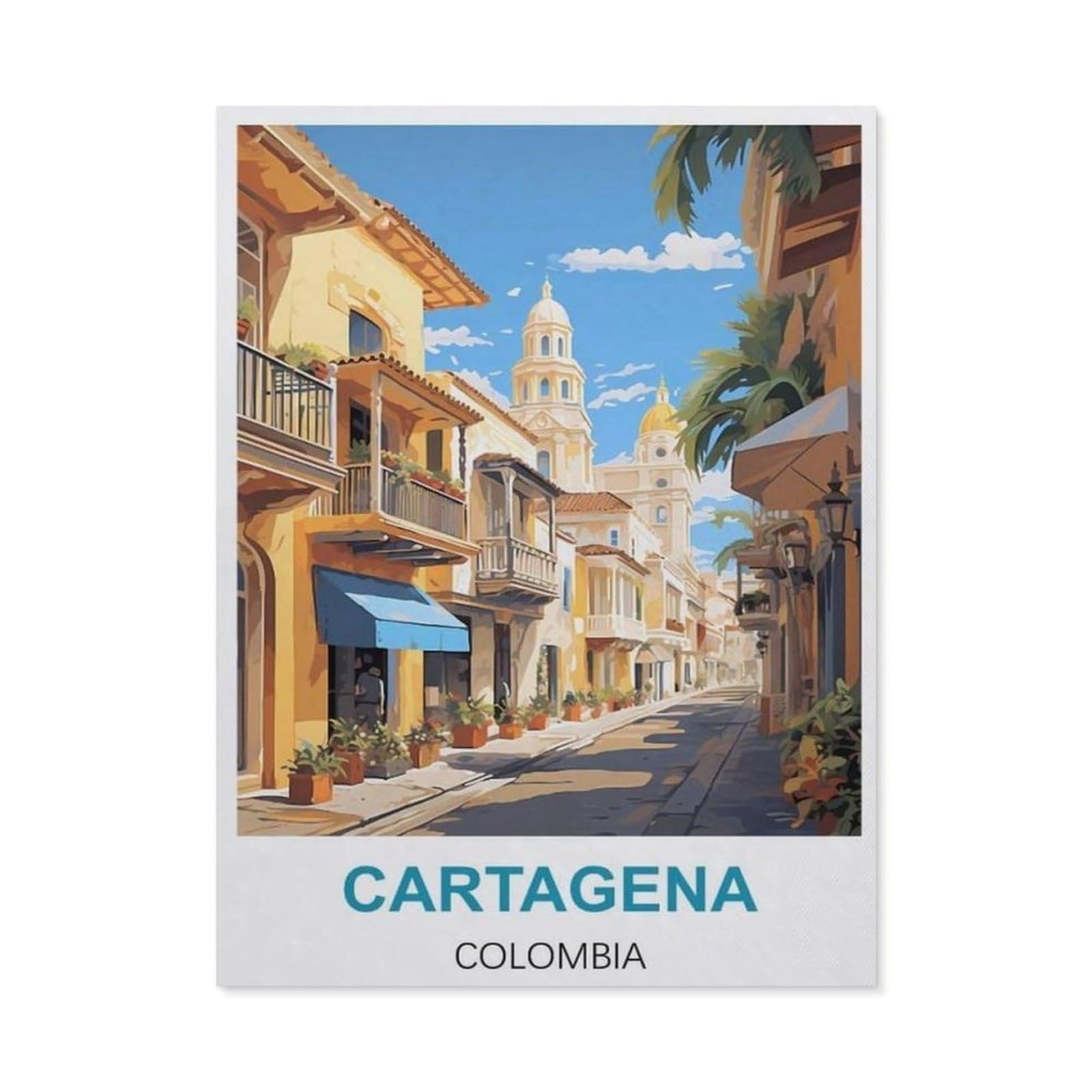 BEAYODKP 5D DIY Diamond Painting kit，Cartagena Colombia Vintage Travel Poster，Round Resin Diamond Cross Stitch, Home Decoration Gift（40 x 50 cm/15.74 x 19.68 inches）-BW85