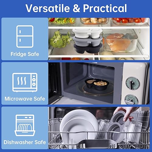 Miniatura 4 de NiHome Paquete de 3 recipientes de silicona reutilizables de doble compartimento, seguros para alimentos de bebé, a prueba de fugas y fáciles de