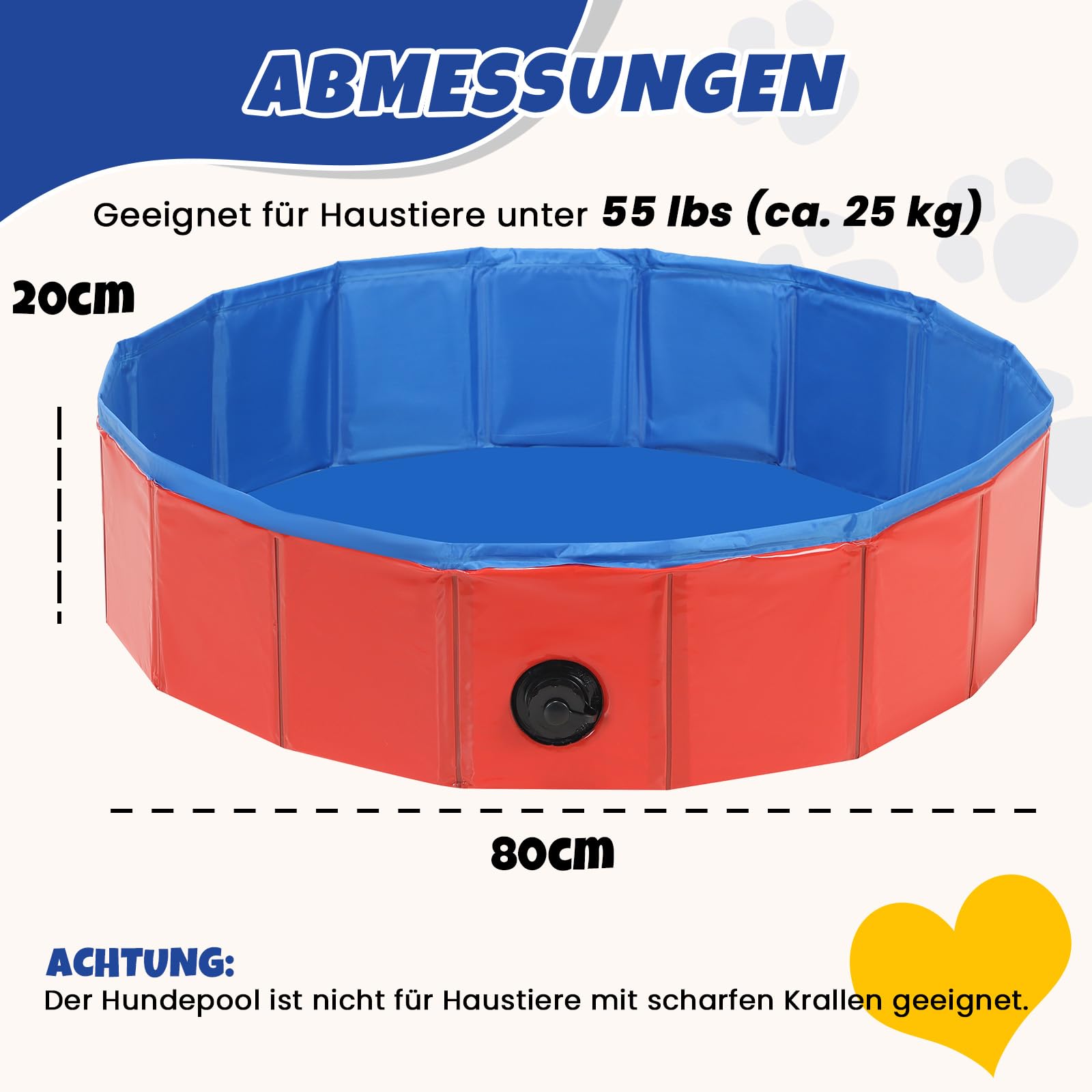 DASBET Piscina pieghevole per cani, in PVC, pieghevole, portatile, per cani, cuccioli, gatti, per interni ed esterni (80 x 20 cm, rosso)