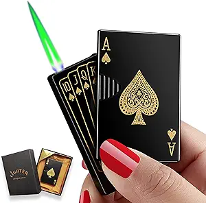 Jet Torch Lighter, Refillable Butane Playing Card Lighter, Exquisite Packaging, Windproof Lighters, Cool Lighter for Men, Candle, Camping, Birthday. (Butane Not Included) (Black Ace)