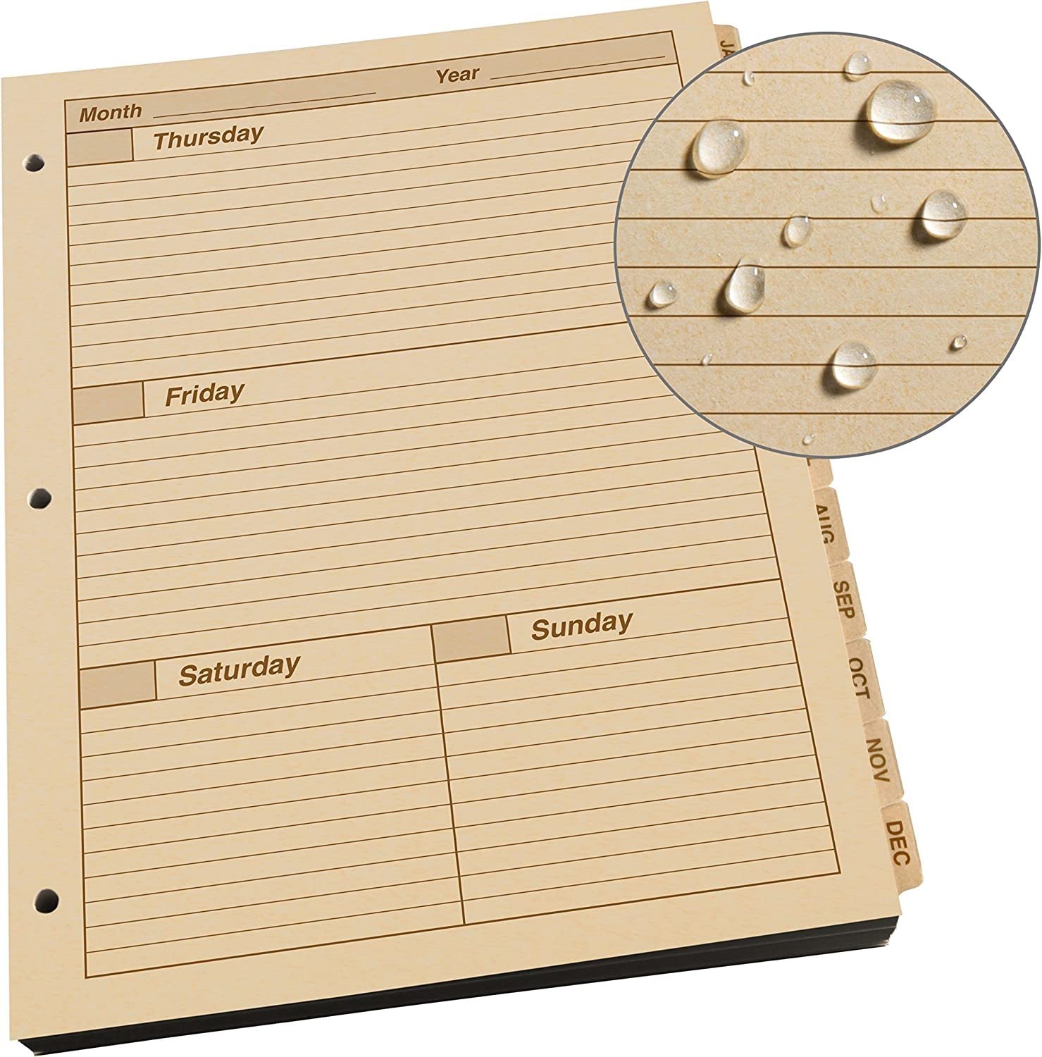 Rite in the Rain Weatherproof Weekly Calendar Set, 8.5" x 11", Tan Sheets, 65 Weeks (No. 9260W-MX)