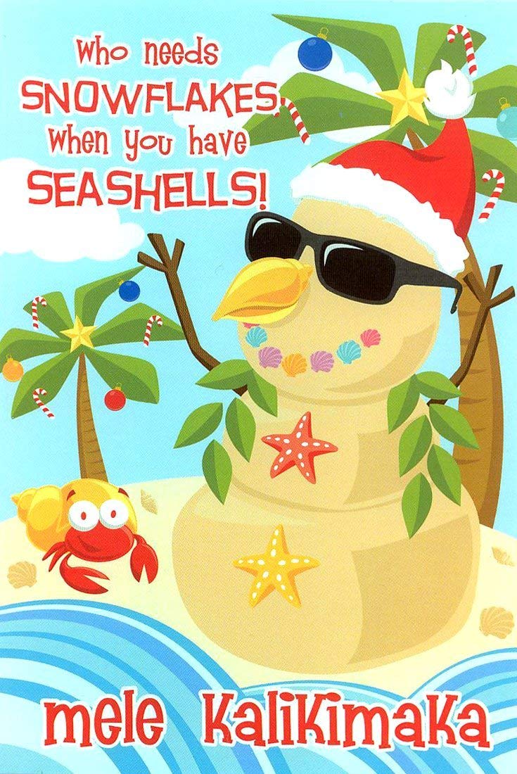 Seashell Sandman Hawaiian Snowman Holiday Cards 10 Pack