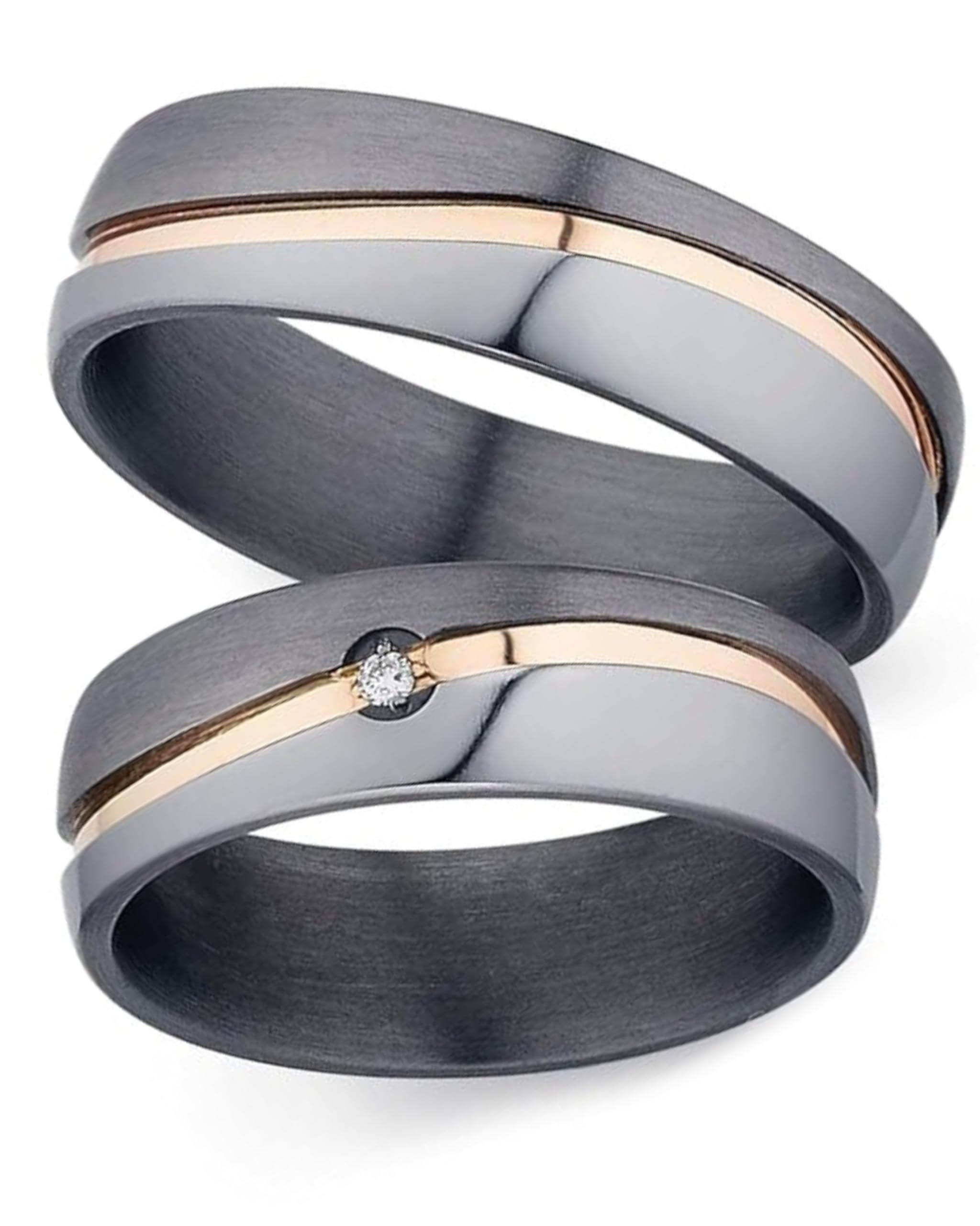 123traumringe Eheringe in Tantal & Rosé I Partnerringe mit Brillant & Etui I Gravierbare Eheringe mit Ringgröße 50-70 mm I Hochwertige Verlobungsringe in 6 mm Breite & 1,9 mm Stärke I P 23A