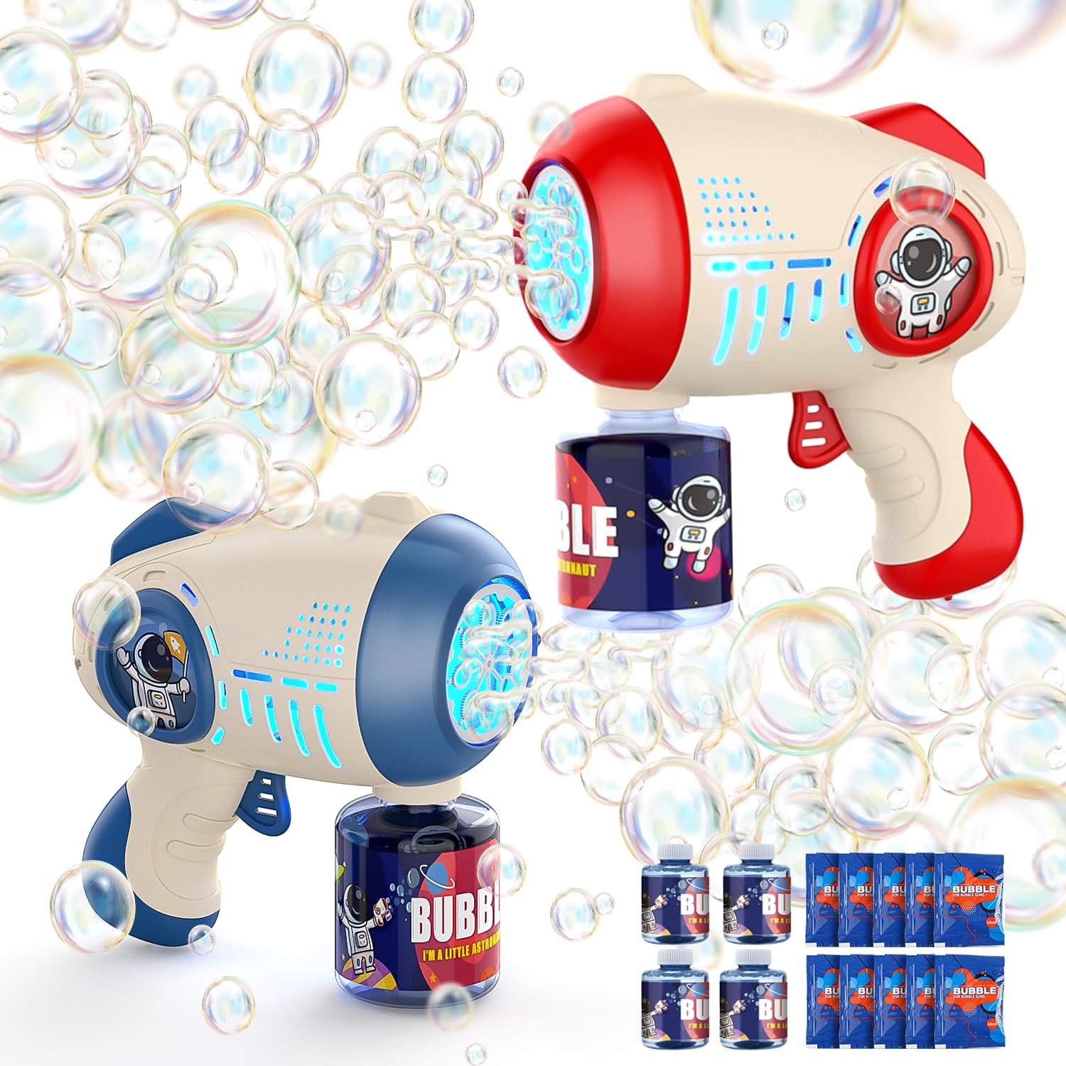 EagleStone 2 Pistola de Burbujas para Niños, Máquina Automática de Burbujas de Jabón con 4 Soluciones, Juguetes Regalos para Cumpleaños Fiesta de Boda al Aire Libre,Toy