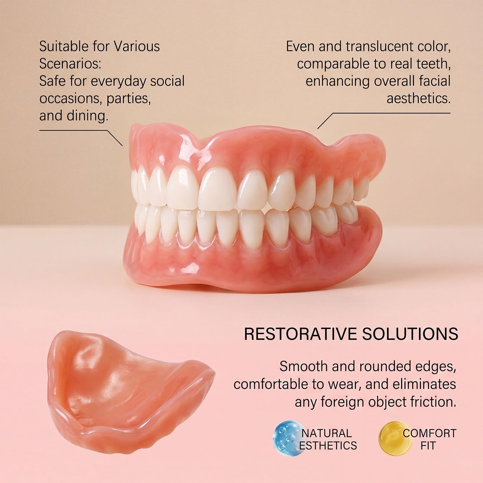 Kit de fausses dents cosmetiques en silicone souple pour un sourire naturel