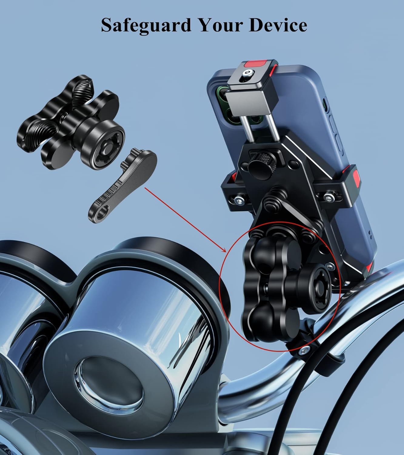 BRCOVAN Anti-Theft Aluminum Alloy Double Socket Arm Compatible with RAM Mounts B Size 1'' Ball Mounting Base & Bike Motorcycle Phone Holder (Short Arm) - Image 7